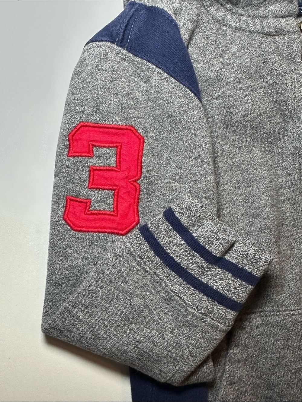 Polo Ralph Lauren Toddler Boys Big Pony number 3 Fleece Hoodie Gray Navy 2T - Picture 5 of 7